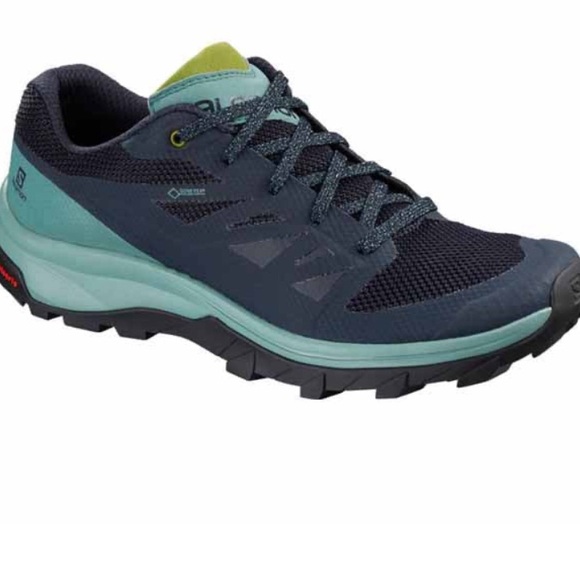 Salomon Blue and Green GTX athletic Shoes for Trail Running or hiking size 6 - Picture 1 of 9
